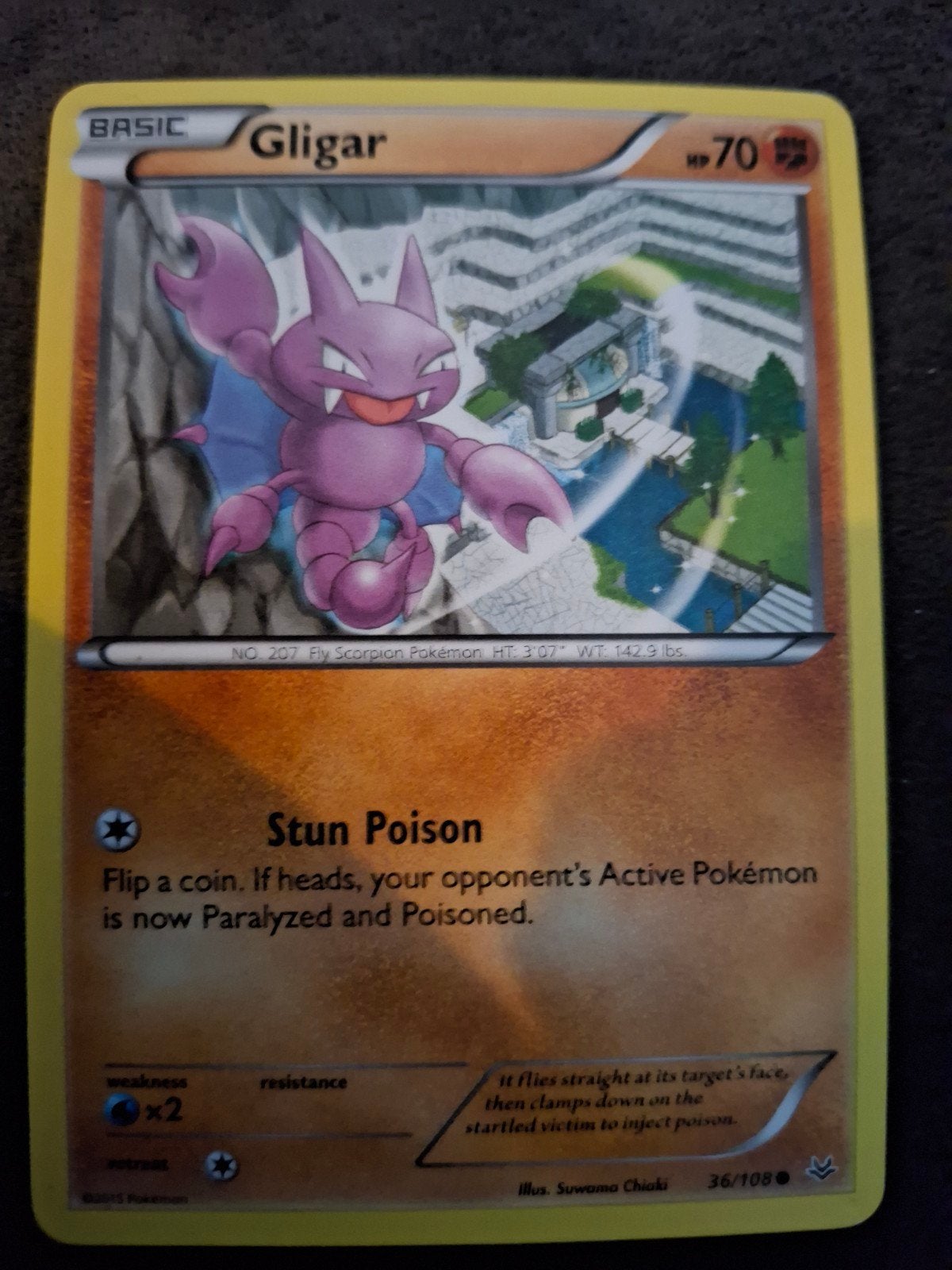 Pokémon Kaart Gligar 36/108 (Basic, HP70), Ophalen of Verzenden, Gebruikt, Losse kaart