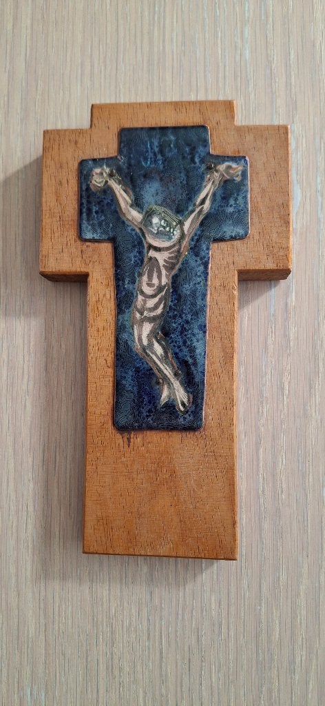 Crucifix emaille, Loek Lafeber, Ophalen of Verzenden, Zo goed als nieuw, Overige typen, Christendom | Katholiek