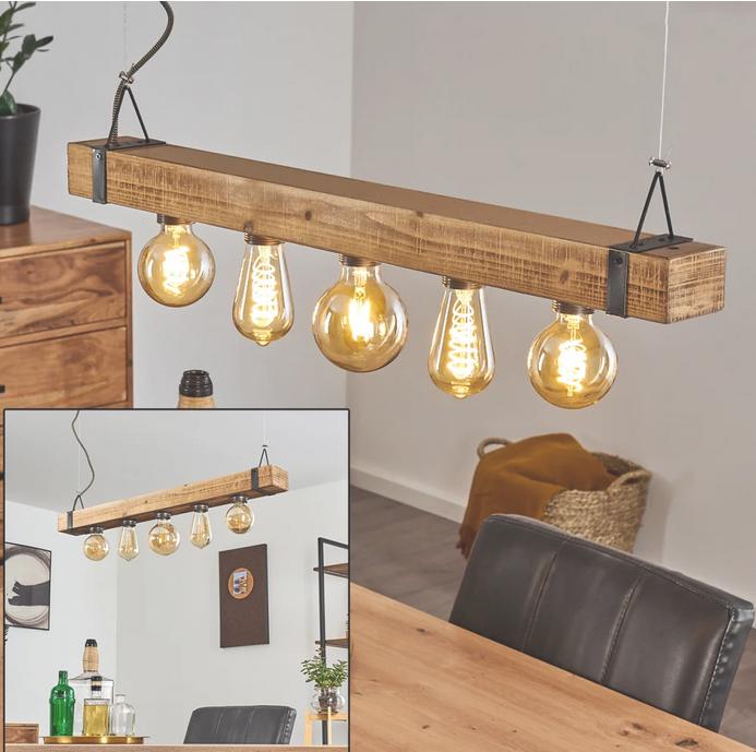 Hofstein Montgomery vintage rustieke hout pendel-, hanglamp, Huis en Inrichting, Lampen | Hanglampen, Zo goed als nieuw, 75 cm of meer