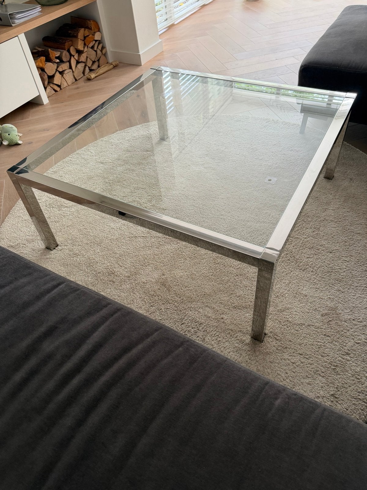 Moderne salontafel van glas/metaal van Van Til, Huis en Inrichting, Tafels | Salontafels, Ophalen, 50 tot 100 cm, Vierkant, 50 tot 100 cm