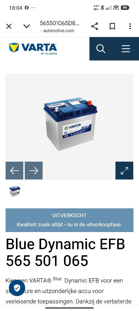 Varta blue dynamic EFB  N65, Auto-onderdelen, Accu's en Toebehoren, Ophalen of Verzenden, Nieuw
