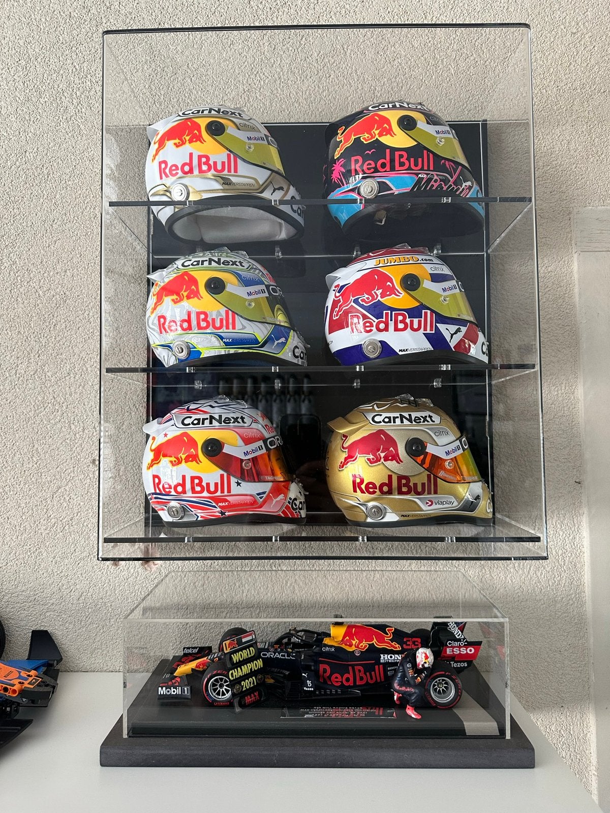 Complete Max Verstappen collectie – 6x 1:2 helm + RB16B 1:18, Ophalen of Verzenden, Nieuw, Formule 1