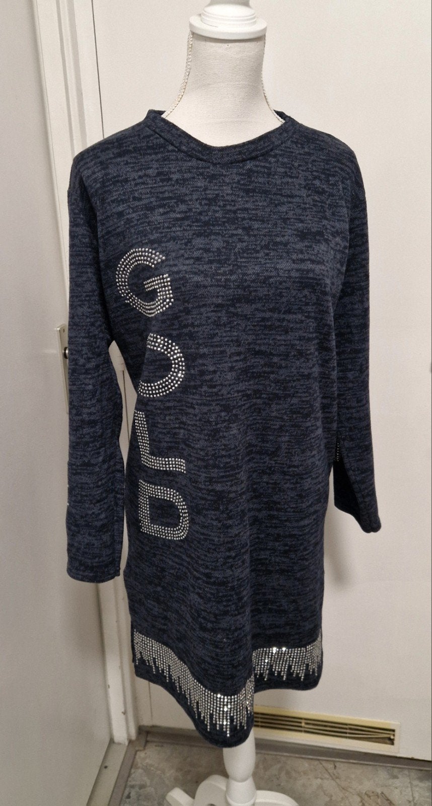 Warme Lange Trui / met Zilveren Strass " - Maat XL/XXL, Kleding | Dames, Ophalen of Verzenden, Maat 46/48 (XL) of groter, Grijs