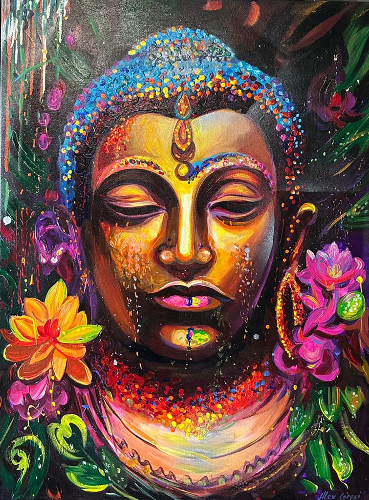 Alex L- Buddha- Handgeschilderd (100%)- Origineel, Ophalen of Verzenden