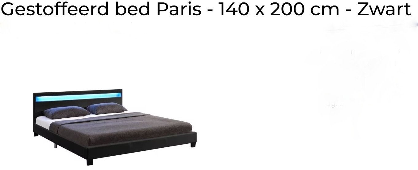 Nieuw gestoffeerd bed Paris 140x200 cm zwart met LED, Ophalen, Verstelbaar, Zwart, 140 cm