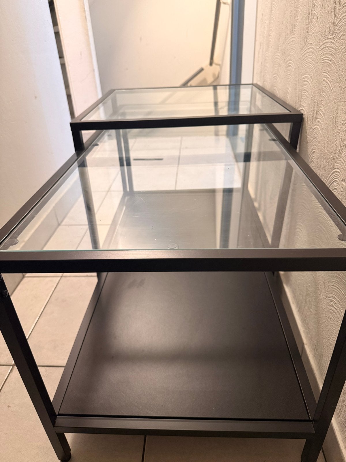 IKEA VITTSJÖ Salontafel set van 2, zwartbruin/glas, Ophalen, Gebruikt, 50 tot 100 cm, Glas