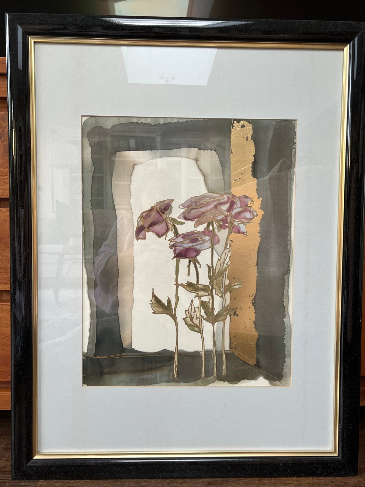 Set van 2 ingelijste schilderijen met bloemen, Antiek en Kunst, Ophalen of Verzenden, Ingelijst, Bloemen