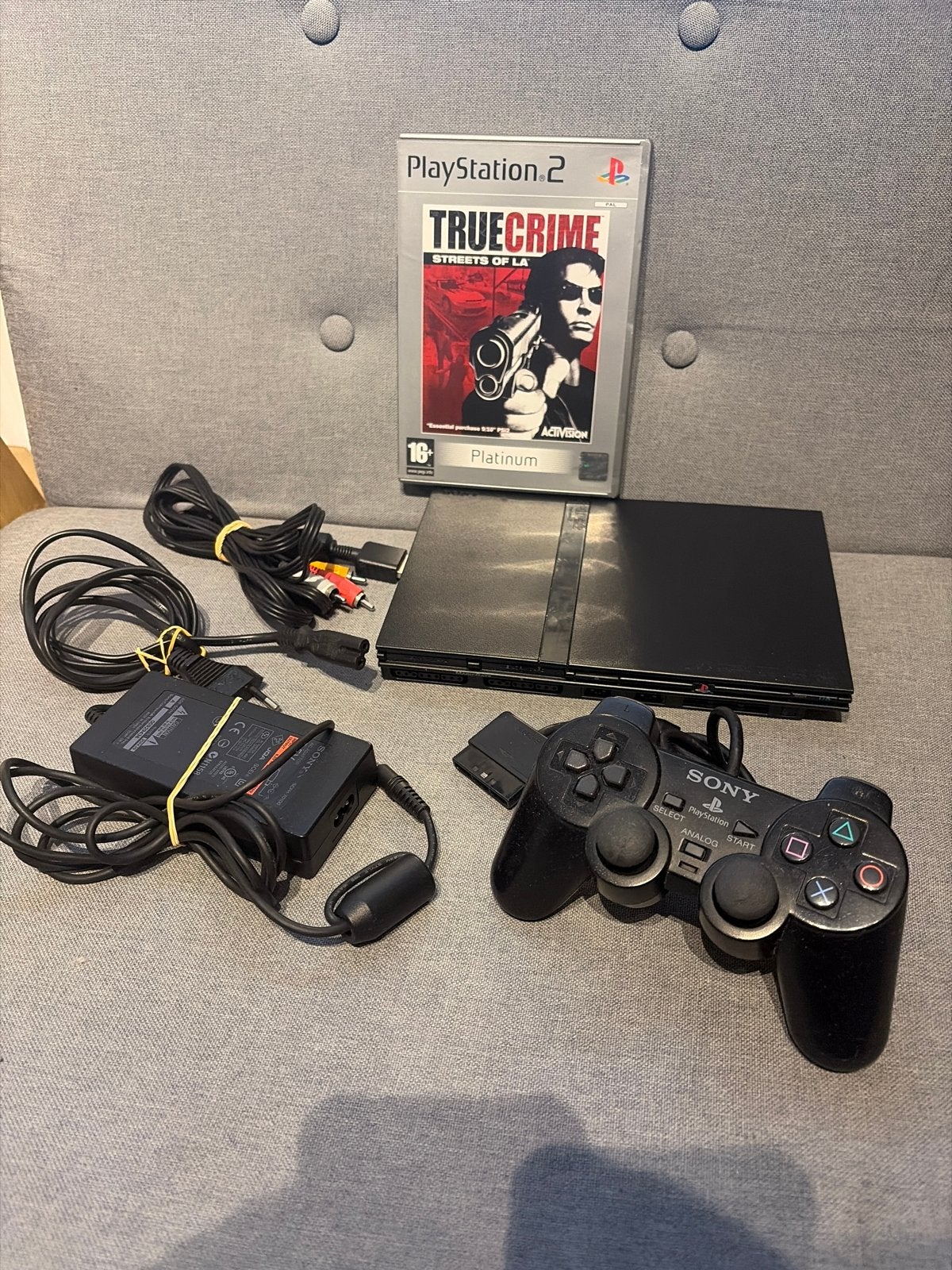 PlayStation 2 pakket met controller, kabels en game, Met games, Zwart, Ophalen of Verzenden, Zo goed als nieuw