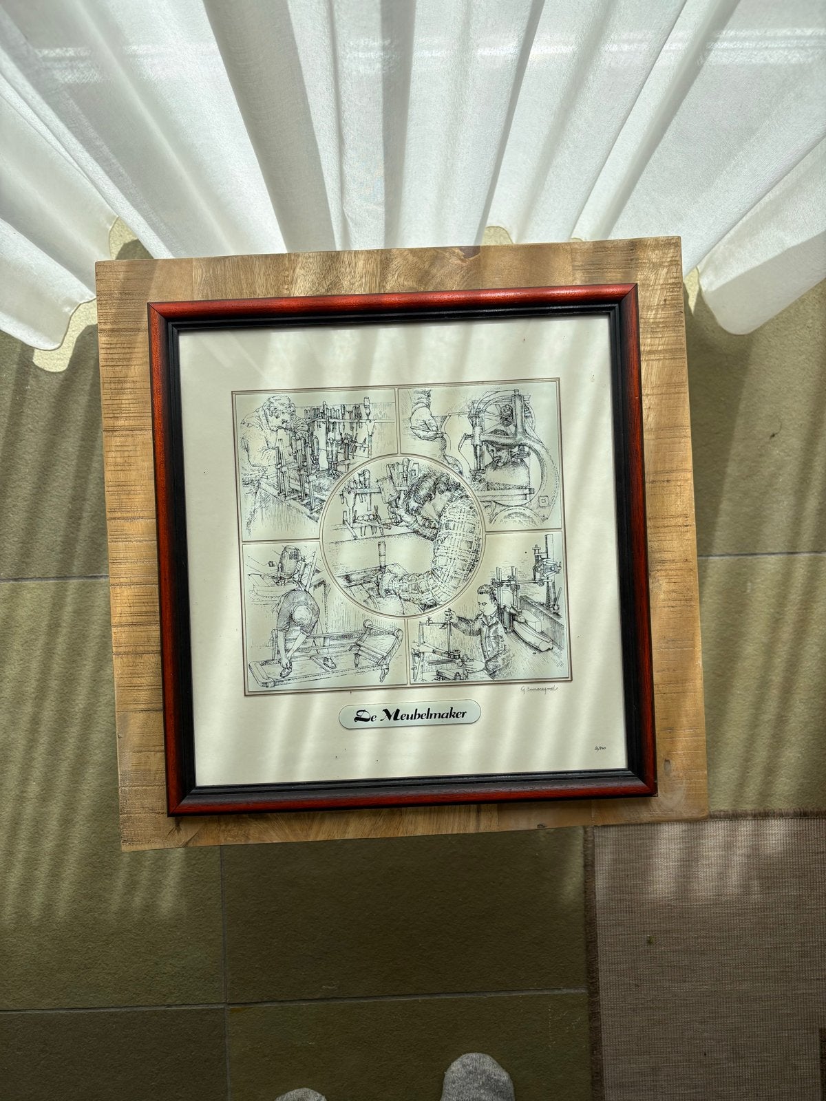 Glasgravure 'De Meubelmaker' door Gerard Swaenepoel, Ophalen, Dagelijks leven, Gravure, 1950 - 1999