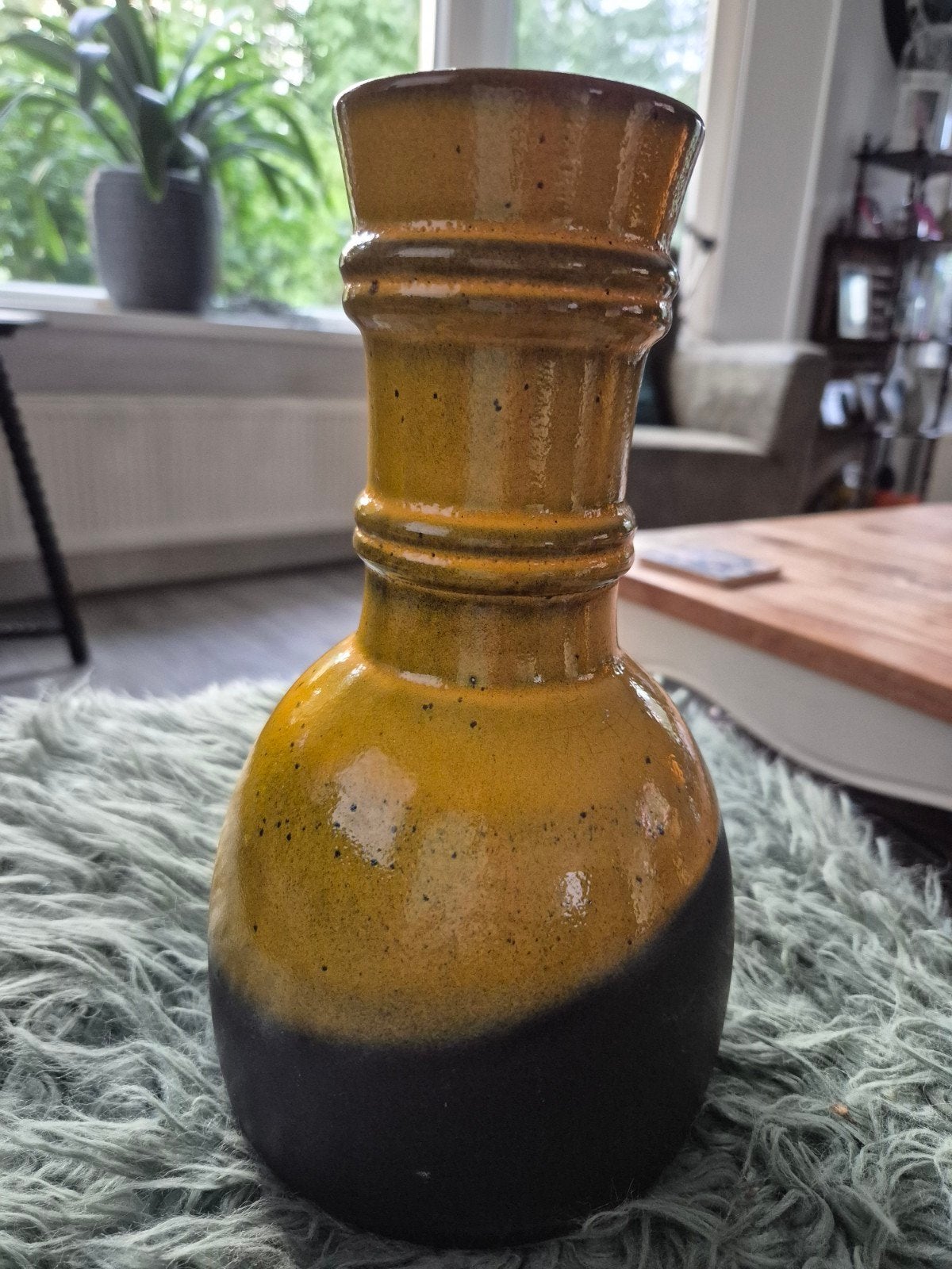 Vintage West Germany vaas 309/25, geel/zwart, Antiek en Kunst, Ophalen of Verzenden