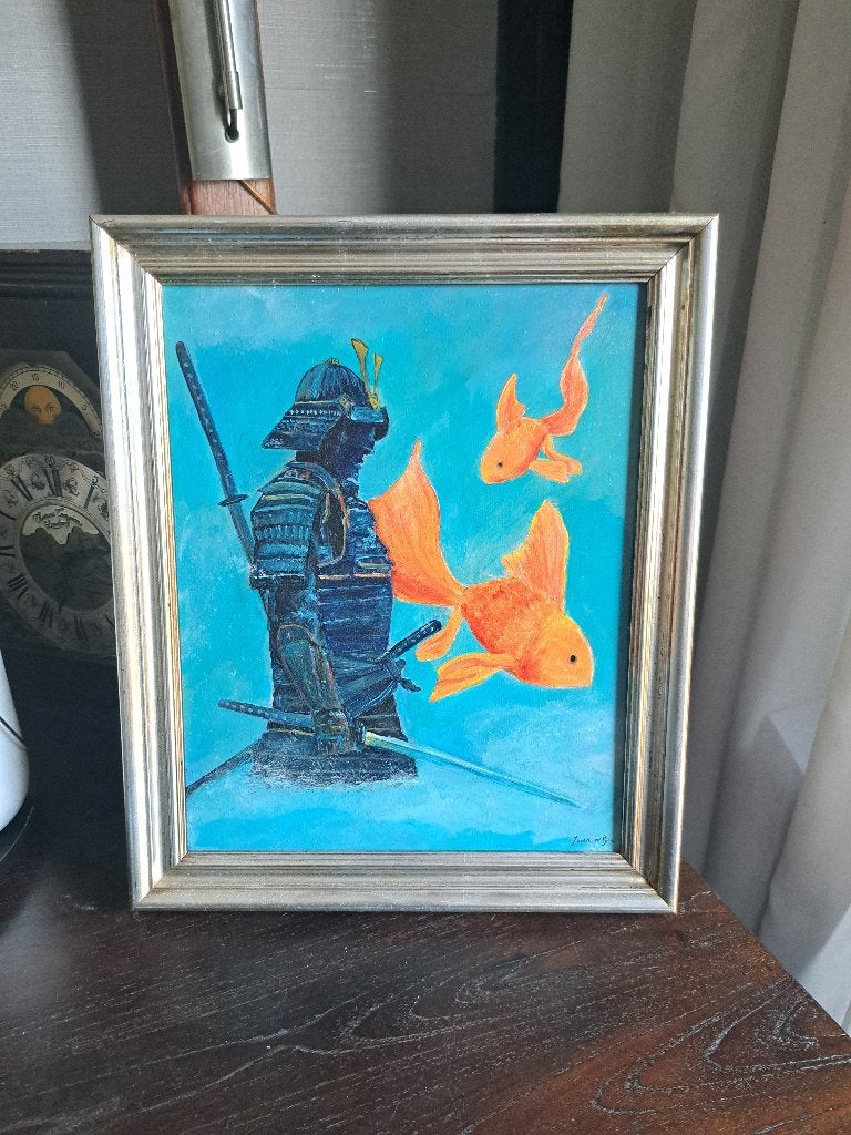 Samurai Inner Peace, Antiek en Kunst, Portret of Personen, Realistisch, Origineel werk, Ophalen of Verzenden