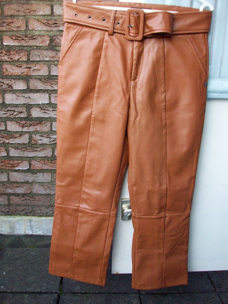 nick jean faux leather broek 7/8, mt s, caramel, NIEUW, Maat 38/40 (M), Bruin, Nieuw, Ophalen of Verzenden