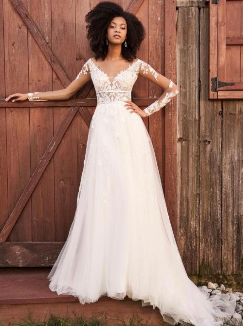 Elegante trouwjurk met kant en lange mouwen, Ophalen, Nieuw, Wit, Trouwjurk