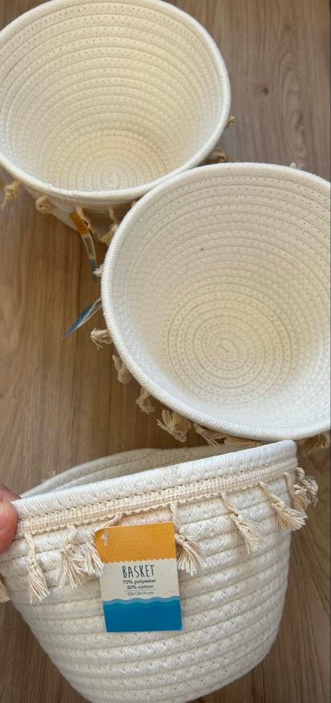 3 Nieuwe Manden met Schelpjes - Decoratieve Opbergmanden, Boho, Nieuw, Ophalen of Verzenden, Wit