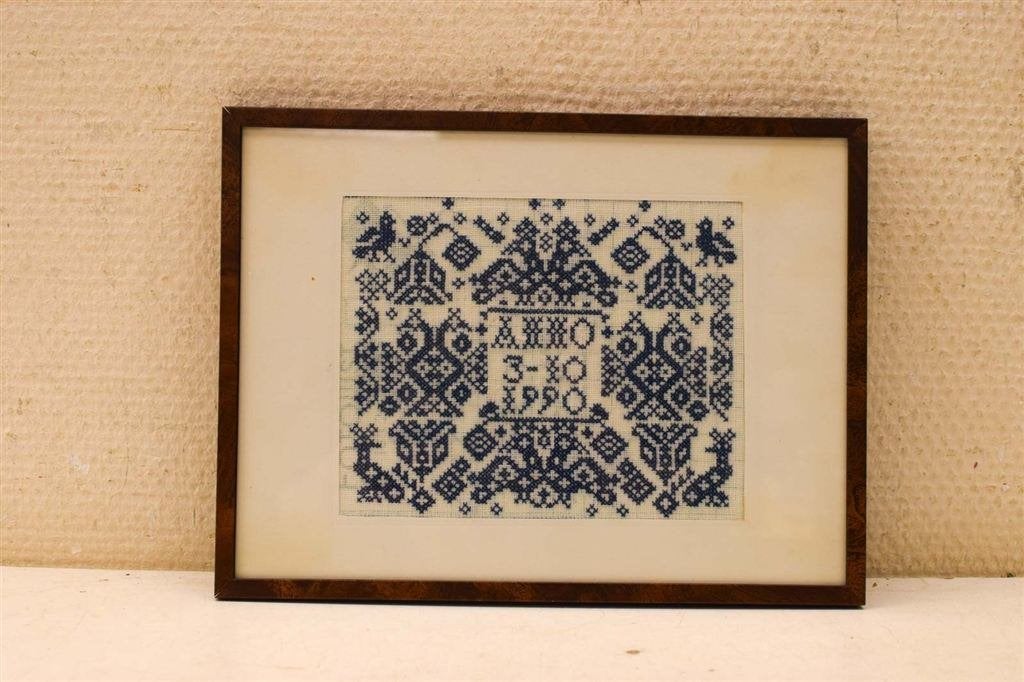 een ingelijste borduurwerkje 45341, Ophalen of Verzenden, Gebruikt, Minder dan 50 cm, Schilderij