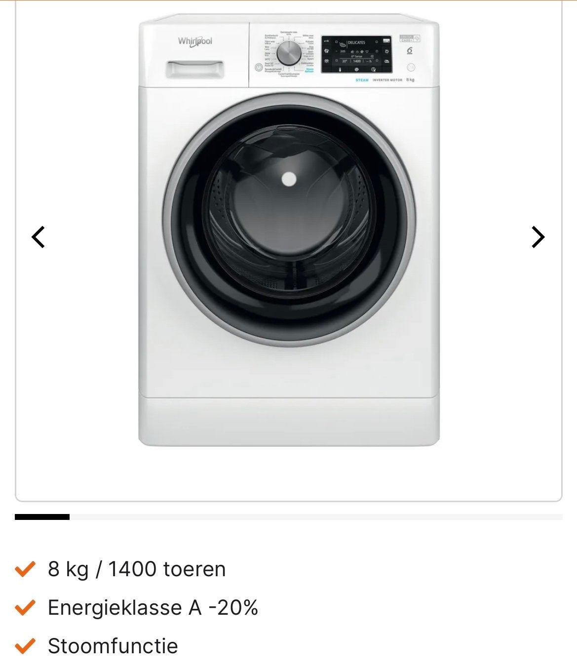 Nieuw Whirlpool FFD 8489E BSV BE Wasmachine 8kg A-20% Stoom, Ophalen, 1200 tot 1600 toeren, 8 tot 10 kg, Nieuw