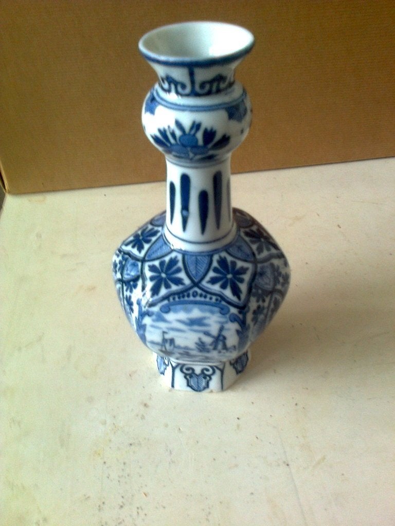 delfts blauw vaasje 16cm hx7diam w, Huis en Inrichting, Ophalen of Verzenden, Overige kleuren