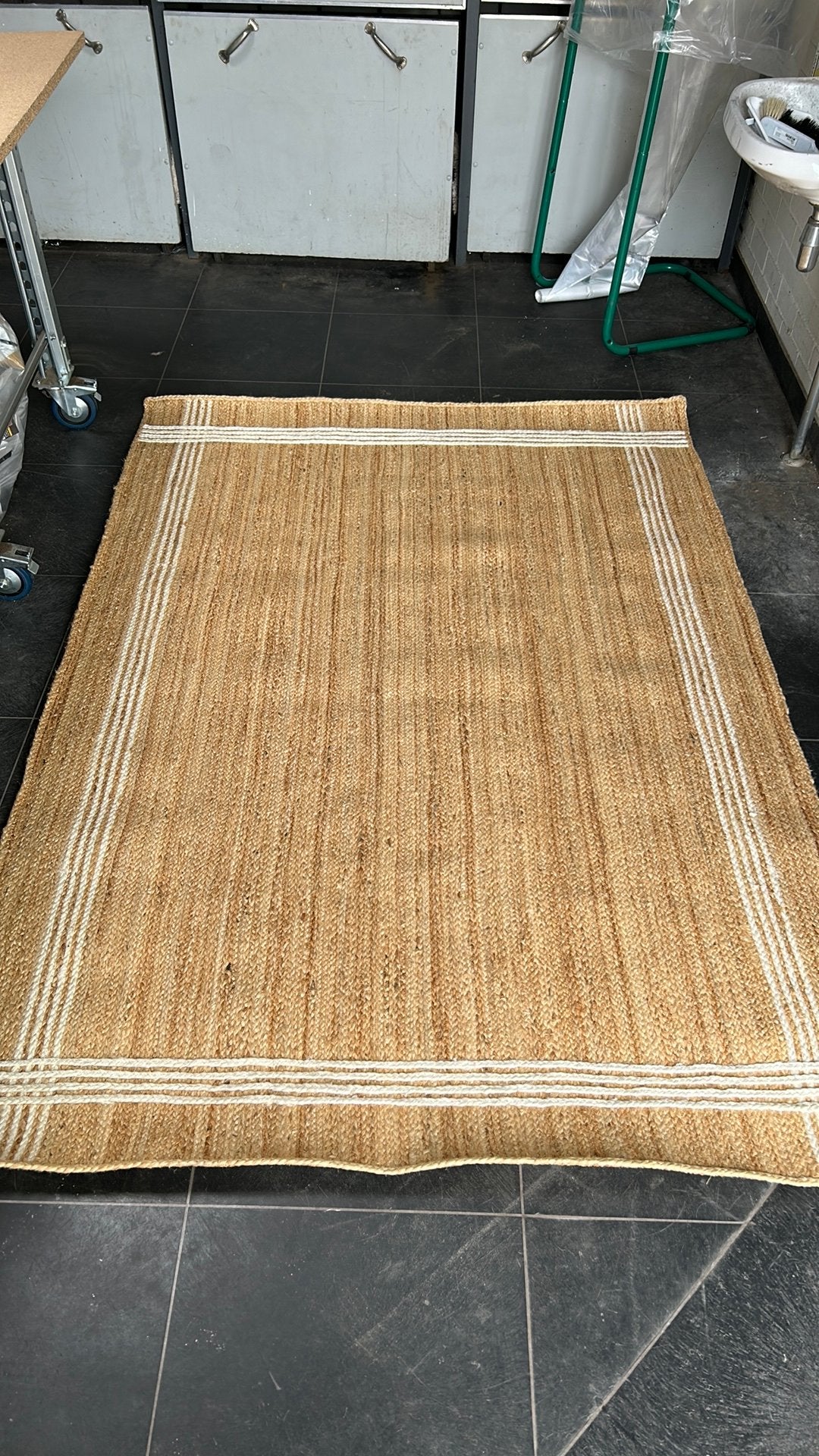 Jute vloerkleed rechthoek - 160x230 - wit/naturel, 150 tot 200 cm, Natuurlijk, Ophalen of Verzenden, Bruin