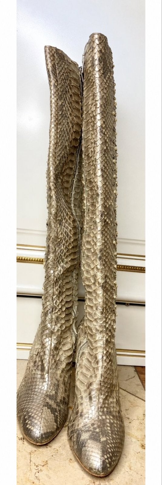 Python laarzen , met natuur parels en Swarovski stenen, Kleding | Dames, Ophalen of Verzenden, Zo goed als nieuw, Overige kleuren