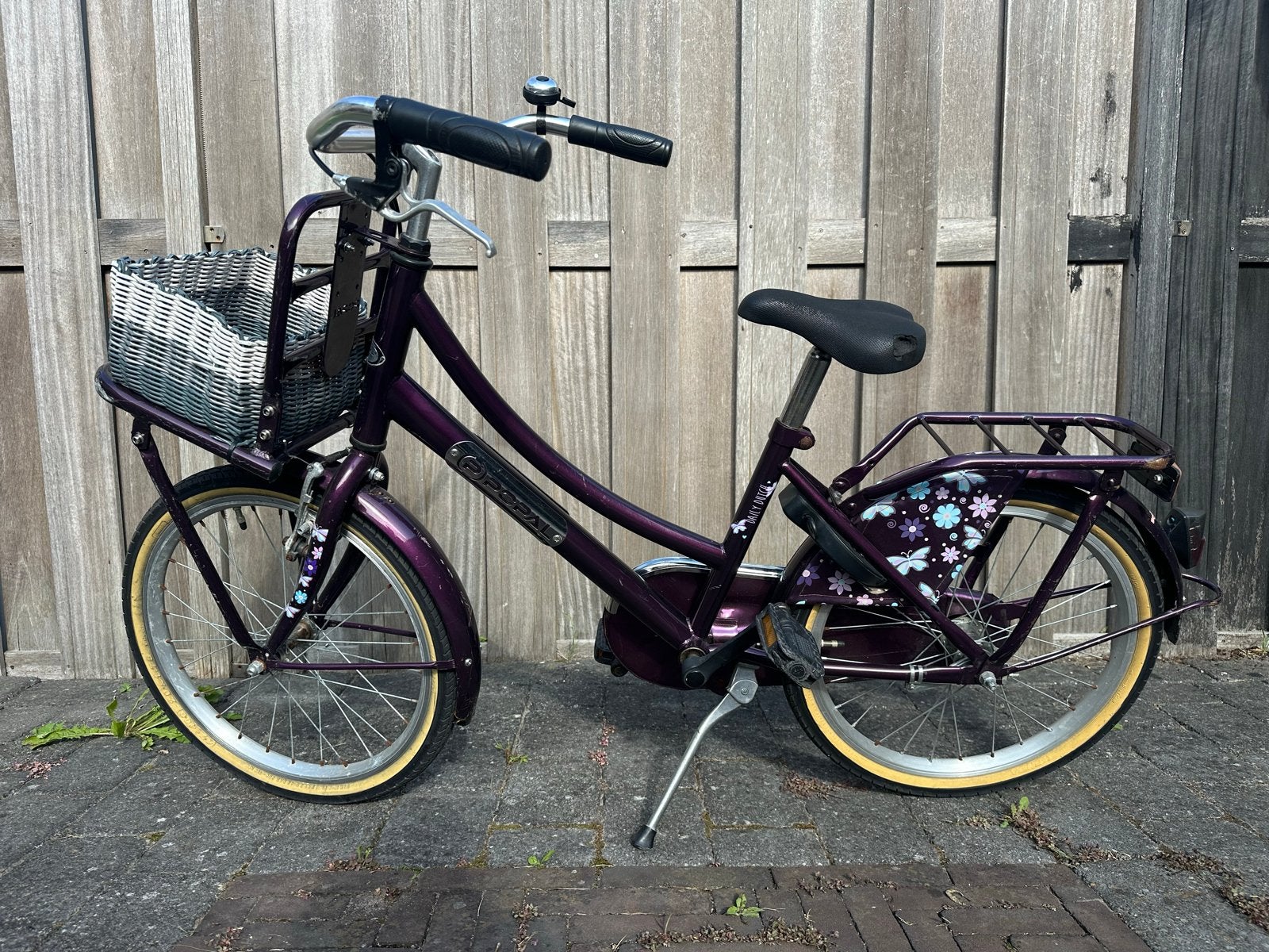 Popal Meisjesfiets 20 inch - Paars met mandje, Gebruikt, Velgrem, Ophalen of Verzenden, Handrem