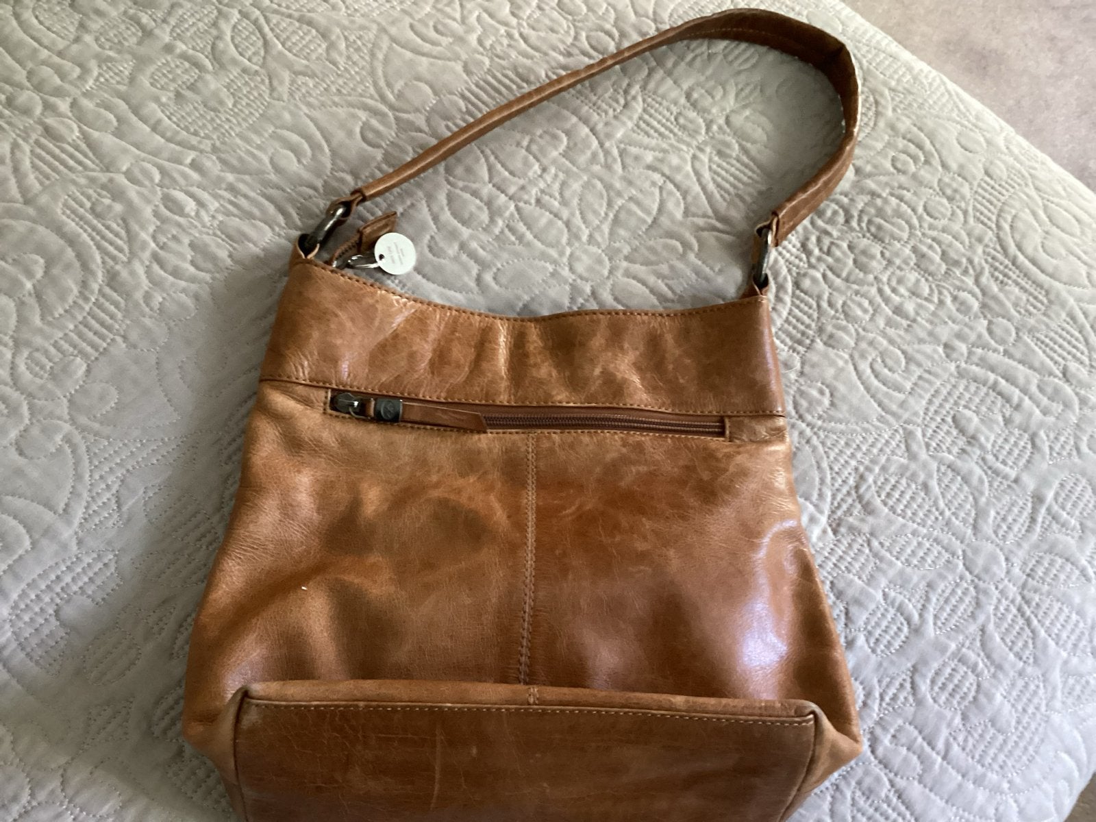 Micmacbags Leren Schoudertas - Bruin (30x29 cm), Ophalen of Verzenden, Gebruikt, Bruin, Schoudertasje