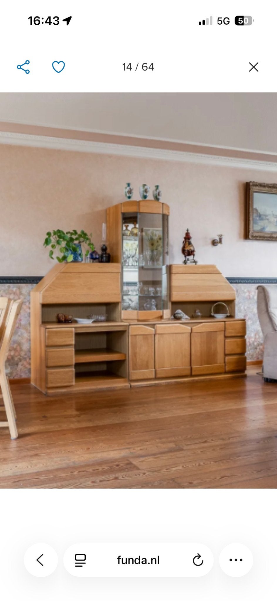 Modulaire houten kast met vitrine en opbergruimte, Ophalen, Gebruikt