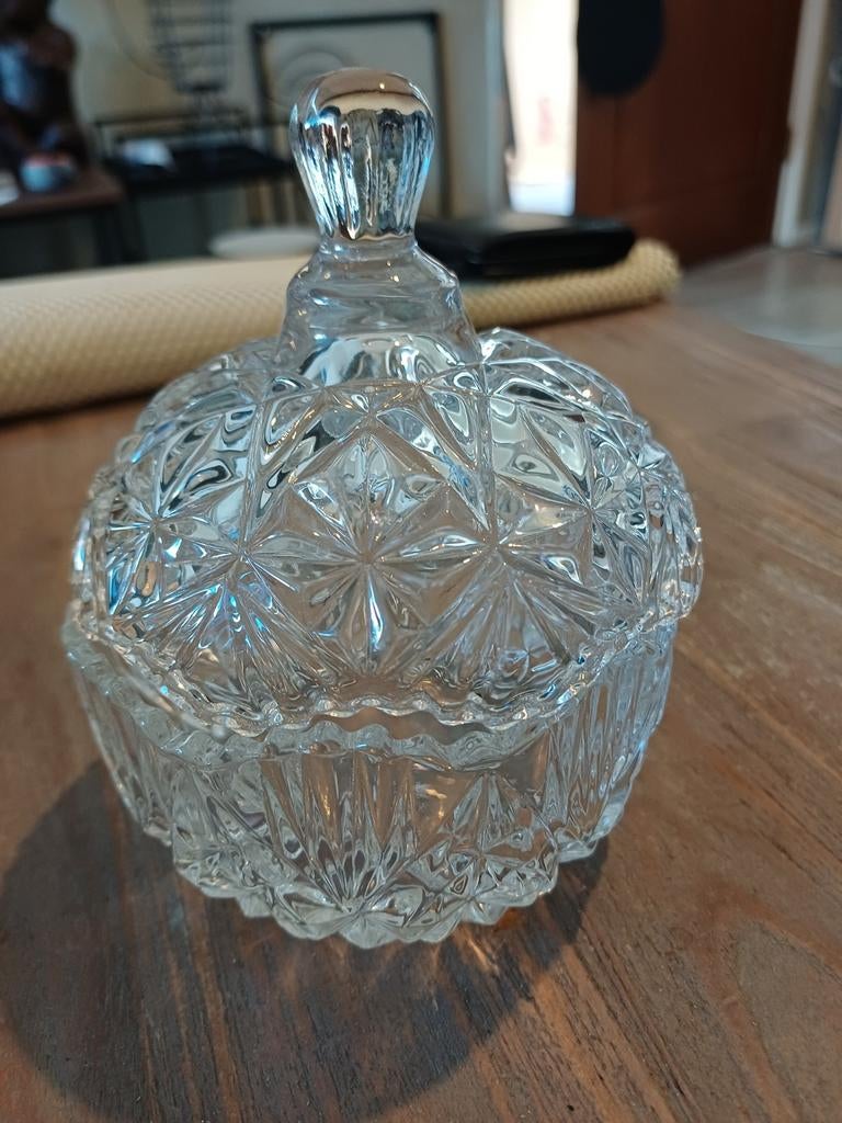 Mooi glazen (snoep) potje met deksel 10.5cm, Antiek en Kunst, Antiek | Glas en Kristal, Ophalen of Verzenden