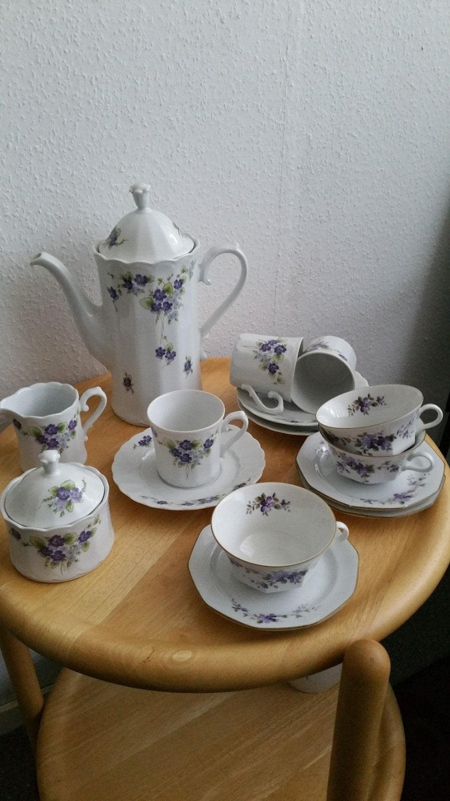 Vintage Winterling Bavaria Koffie/Theeservies Viooltjes, Antiek en Kunst, Ophalen