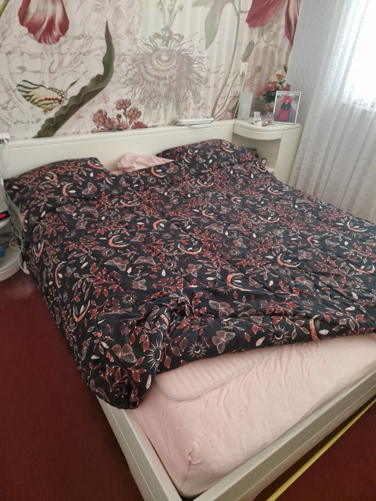 Bed met matrassen, hoofdbord en nachtkastjes, Ophalen, Gebruikt, Tweepersoons, Matras