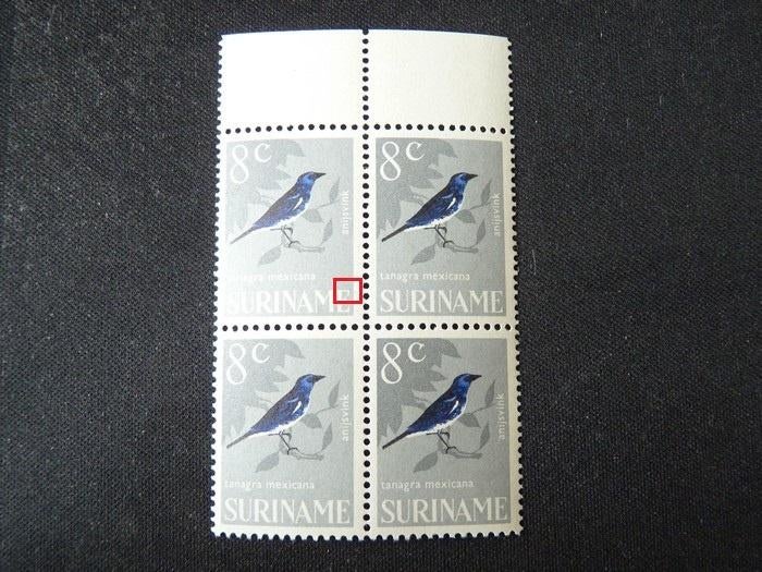 plaatfout suriname 445 , postfris blokje van 4., Verzenden, Postfris