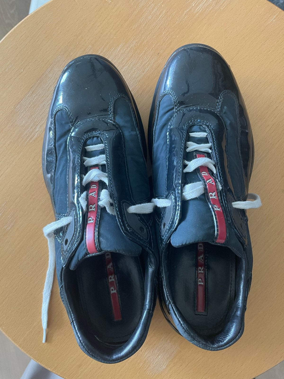 Prada Vintage Sneakers america's cup lauw Lakleer & Nylon, Kleding | Dames, Ophalen of Verzenden, Gedragen, Blauw, Sneakers of Gympen