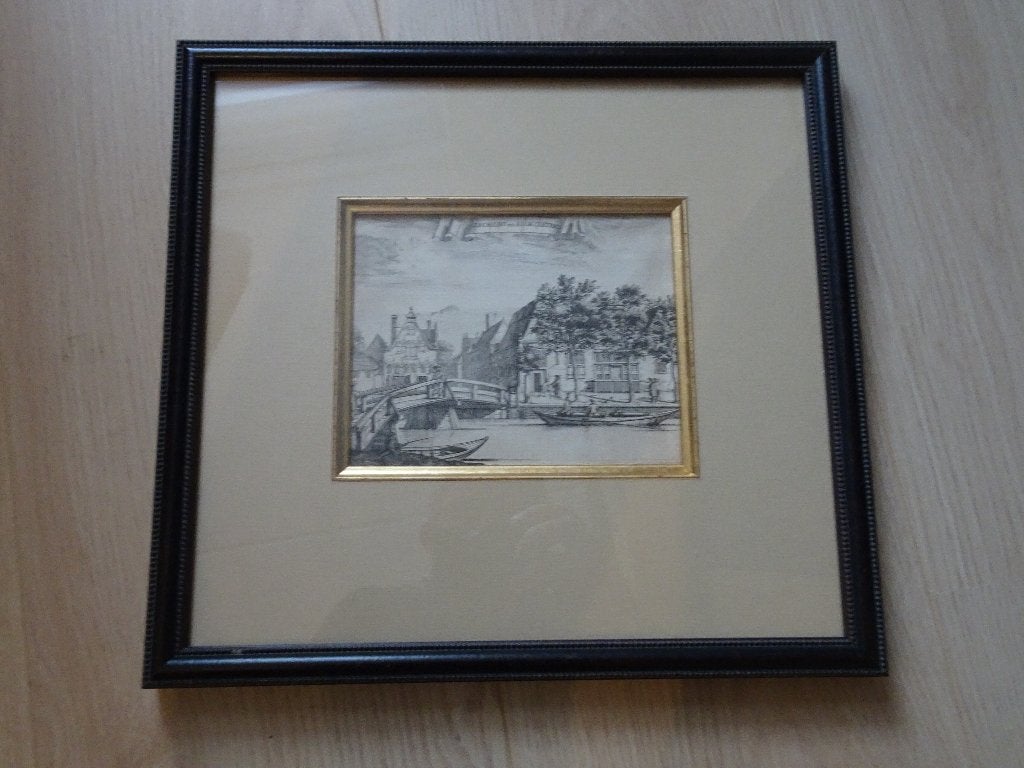 gravure Lijnbaansgracht Amsterdam Commelin 1691, Verzenden, Stadsgezicht, Ingelijst, Gravure