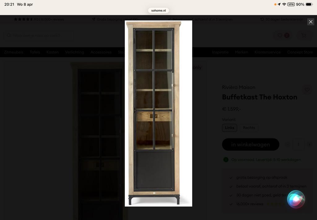 Riviera Maison Buffetkast The Hoxton - Zo goed als nieuw, Huis en Inrichting, Ophalen, 200 cm of meer, 50 tot 100 cm, Zo goed als nieuw
