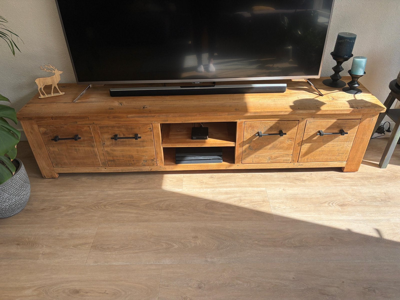 TV meubel/dressoir robuust teak - 2meter, Ophalen, Gebruikt, Teakhout, 200 cm of meer