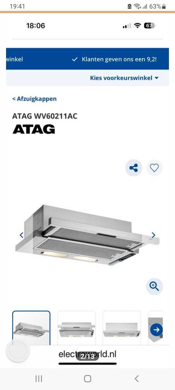 ATAG WV60211AC Onderbouw Afzuigkap - Nieuw in doos, Witgoed en Apparatuur, Afzuigkappen, Ophalen of Verzenden, Nieuw, Onderbouw afzuigkap