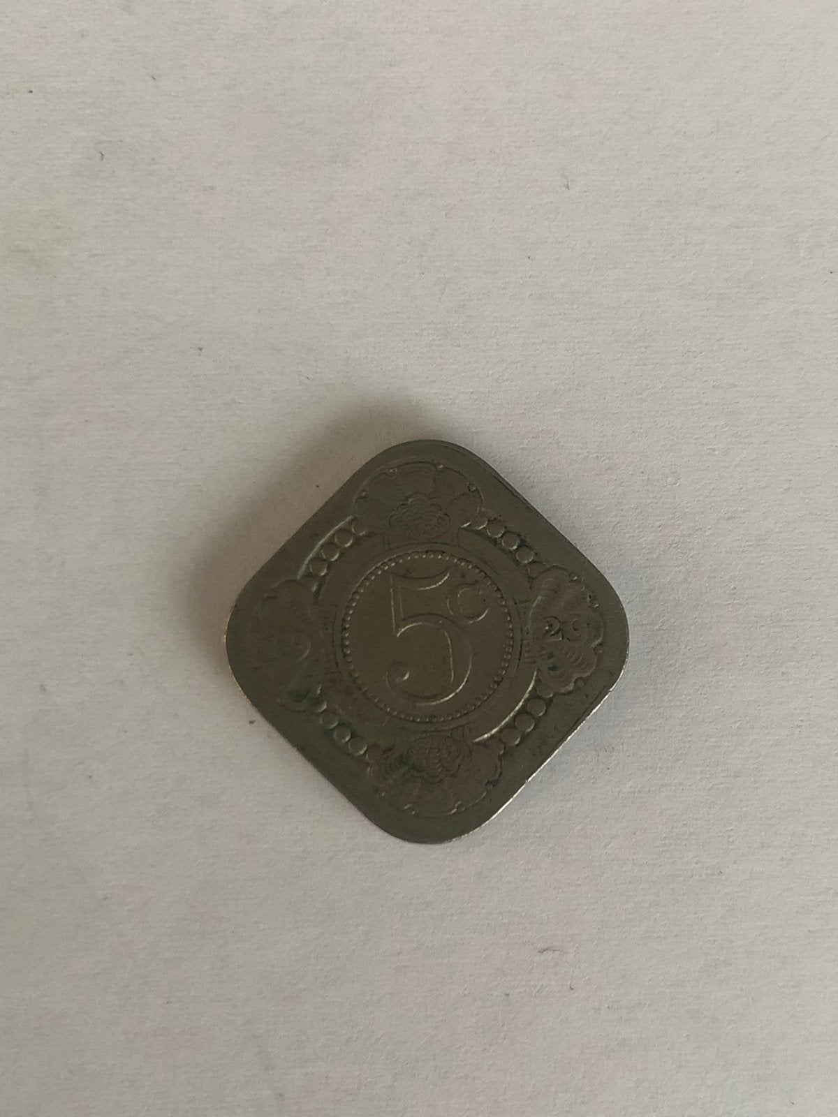 Vierkante 5 cent munt uit 1929, Ophalen of Verzenden, Koningin Wilhelmina, 5 cent, Losse munt