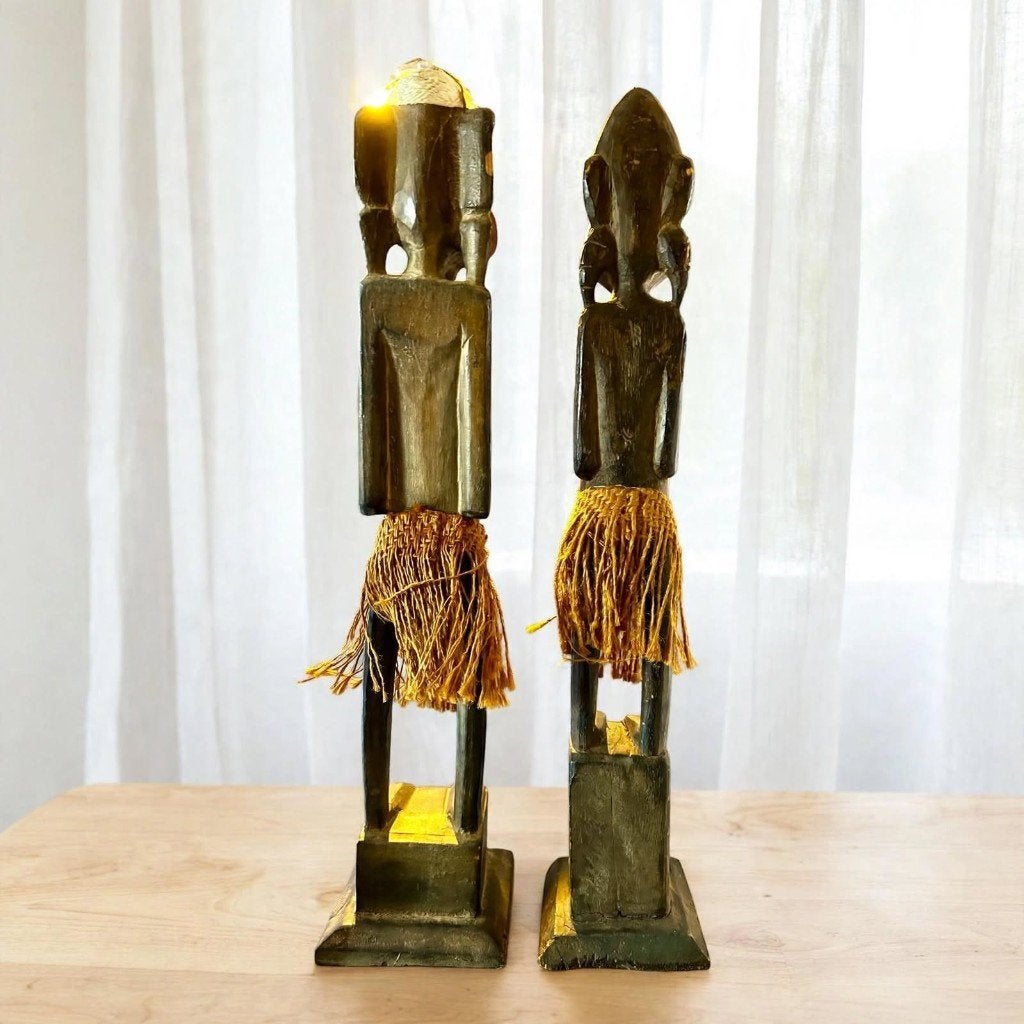 Set van 2 Vintage Papua Abelam Beelden 52cm - Tribal Houten, Hout, Bruin, 52 cm, Papoea-Nieuw-Guinea