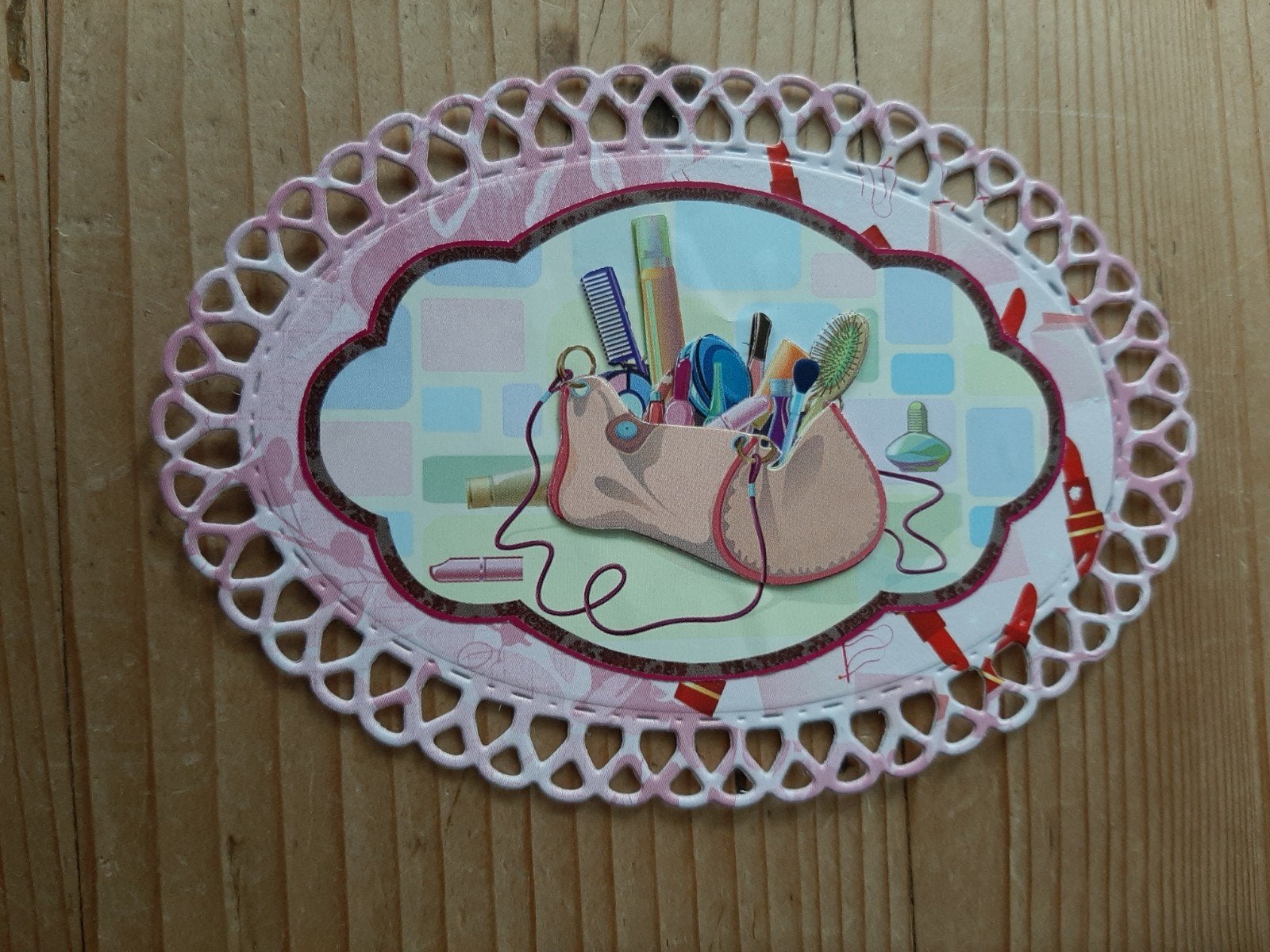 Stans kaart opleg met 3d plaatje make-up tasje, Ophalen of Verzenden, Nieuw, Overige thema's