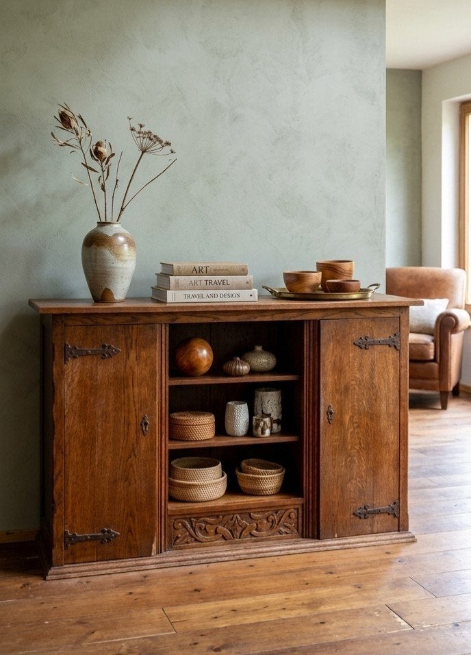 dressoir met smeedijzeren beslag, Ophalen, 100 tot 150 cm, Landelijk, Klassiek, Rustiek, Eikenhout