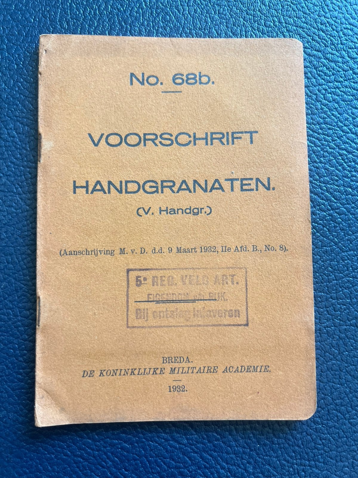 Nederlands voorschrift mobilisatie handgranaat werpen 1932, Verzamelen, Militaria | Tweede Wereldoorlog, Verzenden, Nederland