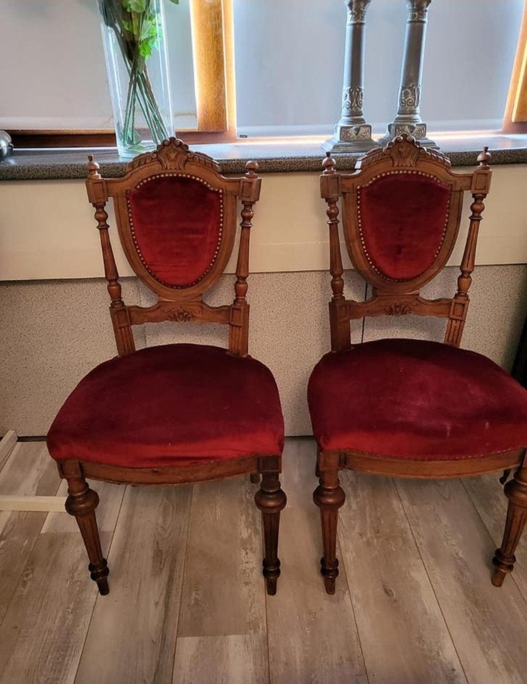Set van 4 antieke barok eetstoelen, rood, Antiek en Kunst, Antiek | Meubels | Stoelen en Banken, Ophalen