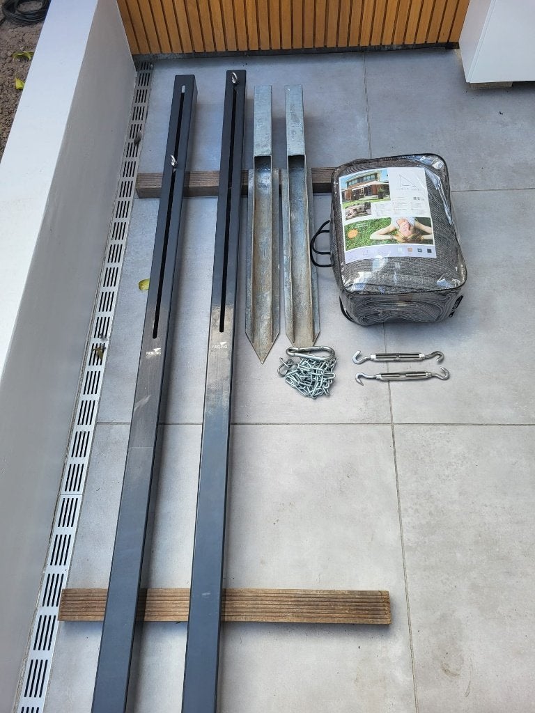 Complete Nesling Coolfit Schaduwdoek Set met 2 Nesling palen, Ophalen, Zo goed als nieuw