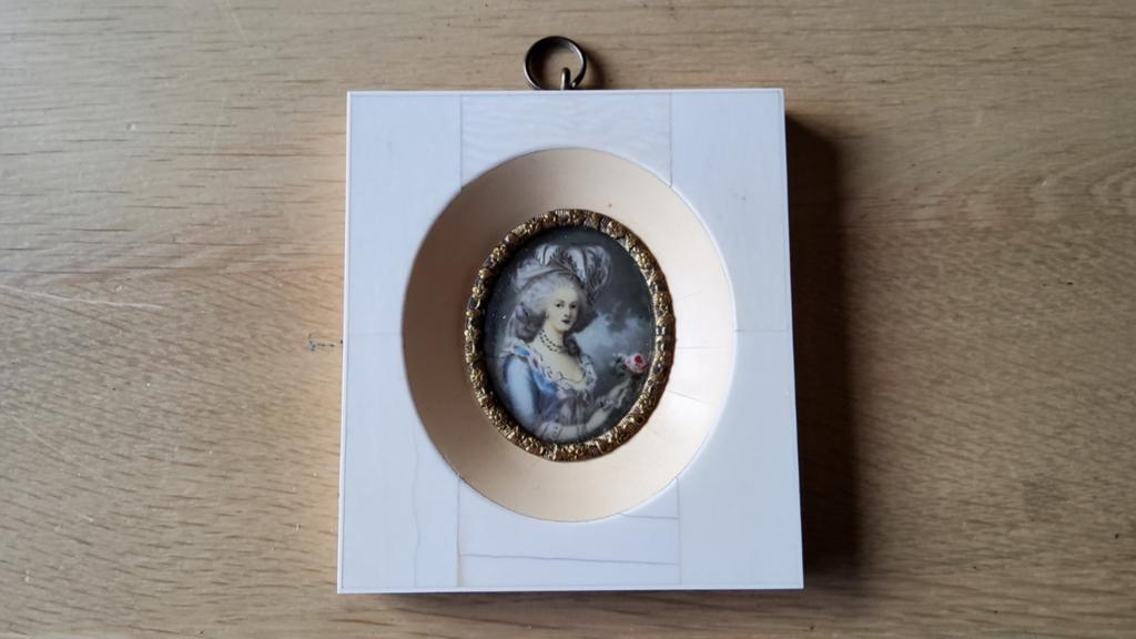 Antiek Miniatuurportret Frans Marie Antoinette Ivoor lijstje, Antiek en Kunst, Ophalen of Verzenden