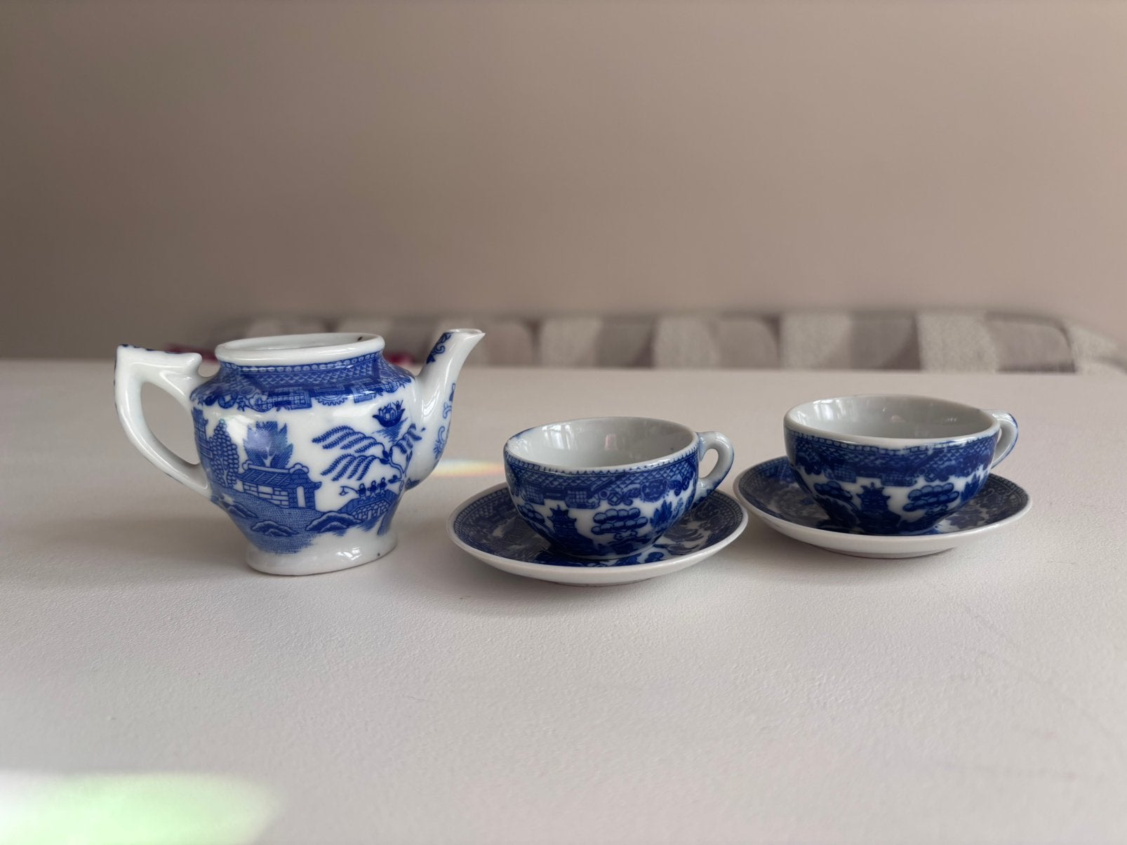 Miniatuur blauw-wit theeserviesje – porselein, Antiek en Kunst, Antiek | Porselein, Ophalen