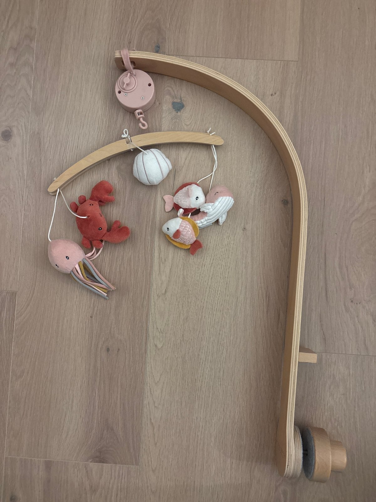 Houten Muziekmobiel met Zeebeestjes voor Babybedje, Kinderen en Baby's, Ophalen of Verzenden, Zo goed als nieuw, Mobiel, Met geluid