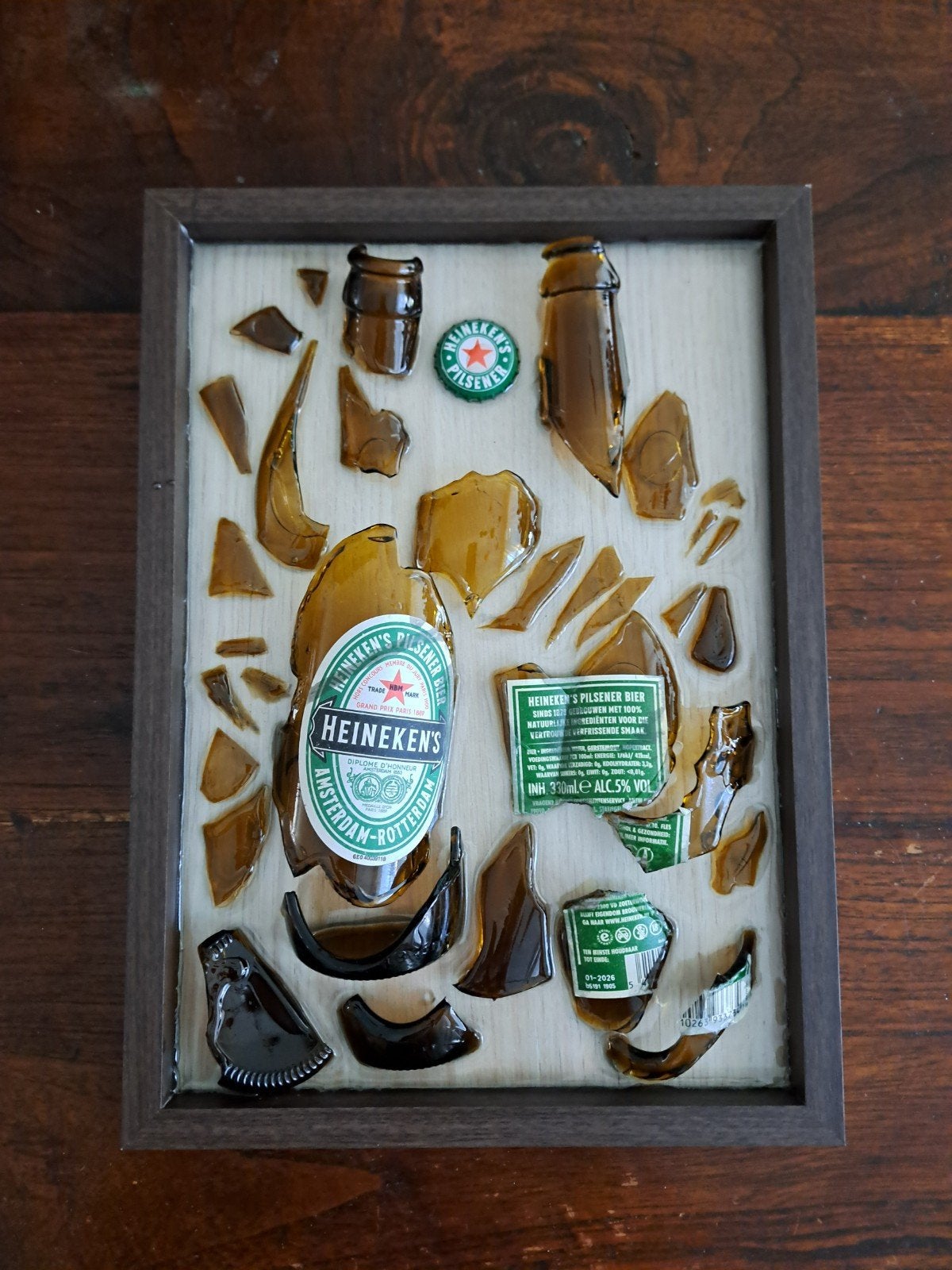 Broken bottle schilderij vintage Heineken fles, Huis en Inrichting, Woonaccessoires | Schilderijen, Tekeningen en Foto's, Ophalen of Verzenden