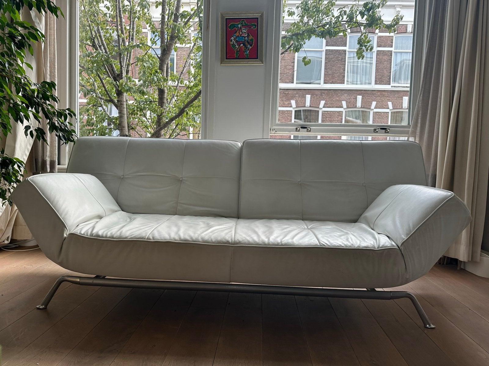 Lignes Rosset slaapbank - wit leer, Ophalen, Gebruikt, 100 tot 125 cm, Driepersoons