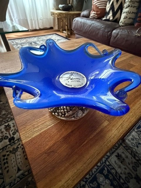 Elegant schaal blauwe Italiaans glas, Antiek en Kunst, Ophalen of Verzenden