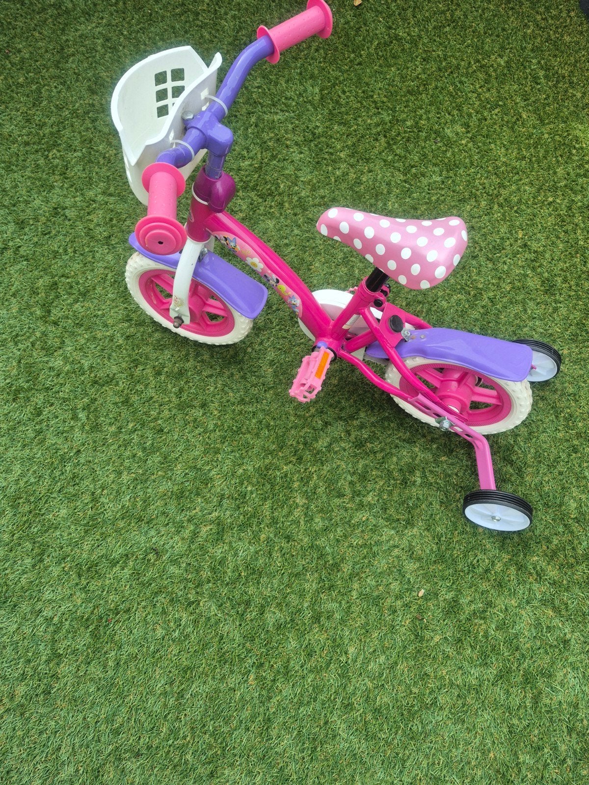 Minnie Mouse kinderfiets met zijwieltjes, Ophalen, Zo goed als nieuw, Minnie Mouse, Verstelbare zitting