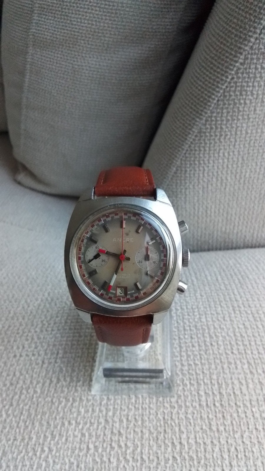 Vintage Ancre racing chrono. Rvs kast, valjoux 7734 uurwerk., Ophalen of Verzenden, Staal, Overige merken, 1960 of later